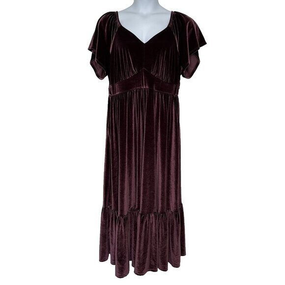 Torrid Maxi Flutter Sleeve Dress 2X Winetasting Velvet - Picture 1 of 13